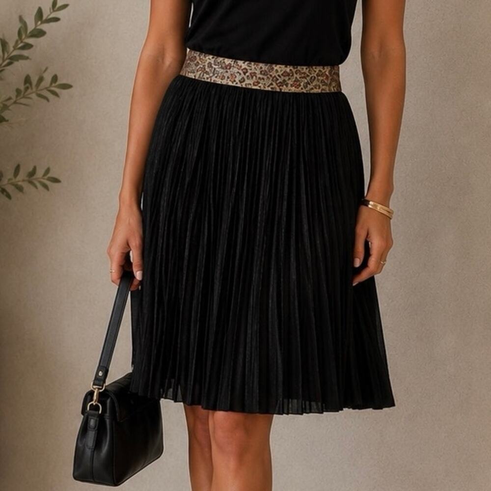 Pol Clothing Downtown High Waisted Pleated Midi Skirt Black Women's Large NWT